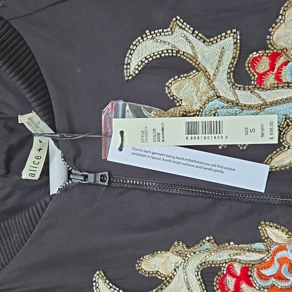 Alice + Olivia Felisa Satin Floral  Jacket Embellished Black Size S NWT - Picture 7 of 9